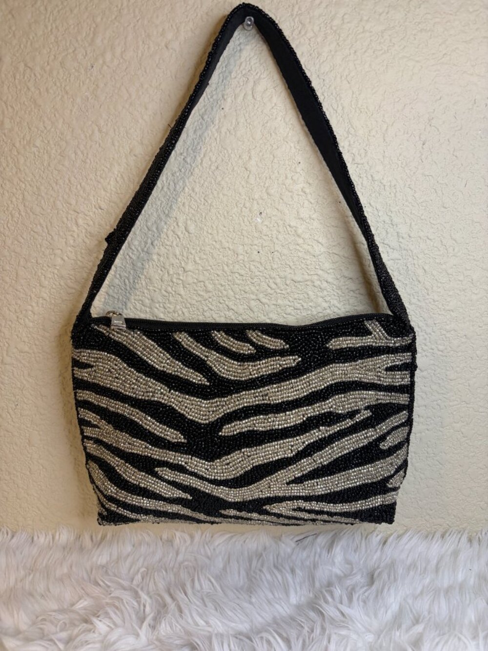 Studio 12 Zebra Beaded Shoulder Bag Hand Beaded India Y2K Purse NWT